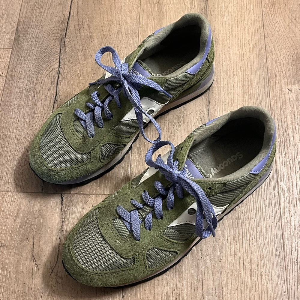 Saucony Shadow: Green and Periwinkle Retro Sneakers